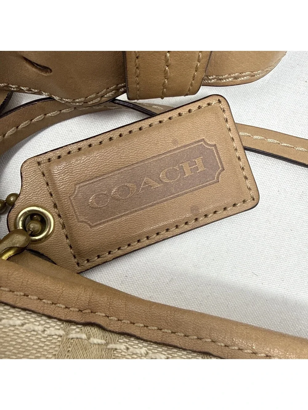 Coach Signature Monogram Crescent Shoulder Bag Beige